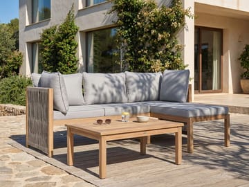 Hjørnesofa utendørs med bord 3-seter Arabba venstrevendt akasietre - Brun/grå - Hagemøbler & utemiljø - Hagegruppe - Sofagruppe utendørs