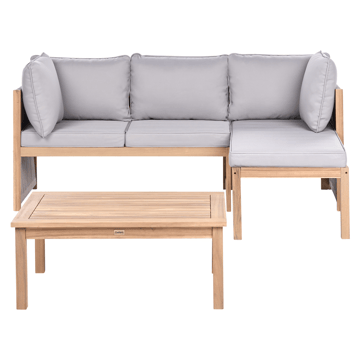 Hjørnesofa utendørs med bord 3-seter Arabba venstrevendt akasietre - Brun/grå - Hagemøbler & utemiljø - Hagegruppe - Sofagruppe utendørs