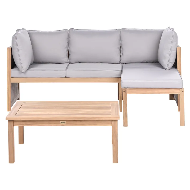 Hjørnesofa utendørs med bord 3-seter Arabba venstrevendt akasietre, Brun/grå