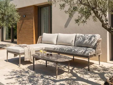 Hjørnesofa utendørs med bord 3-seter Leffe høyrevendt - Beige - Hagemøbler & utemiljø - Hagegruppe - Sofagruppe utendørs