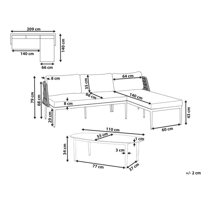 Hjørnesofa utendørs med bord 3-seter Leffe venstrevendt - Grå - Hagemøbler & utemiljø - Hagegruppe - Sofagruppe utendørs