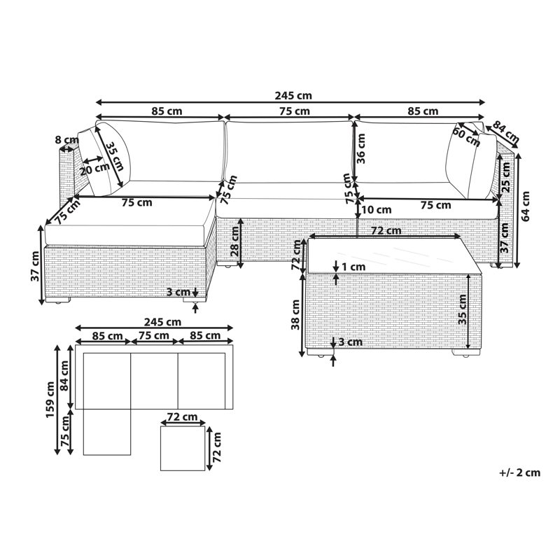 Hjørnesofa utendørs med bord 4-seter Sano høyrevendt modulær kunstrotting - Hvit/Beige - Hagemøbler & utemiljø - Hagegruppe - Sofagruppe utendørs