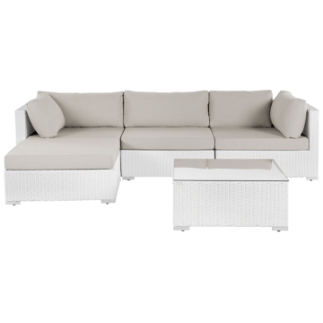 Hjørnesofa utendørs med bord 4-seter Sano høyrevendt modulær kunstrotting - Hvit/Beige - Hagemøbler & utemiljø - Hagegruppe - Sofagruppe utendørs