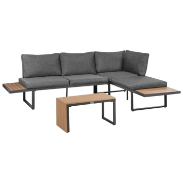 Hjørnesofa utendørs med bord 4-seter Pienza høyrevendt - Grå/Brun/Svart - Hagemøbler & utemiljø - Hagegruppe - Sofagruppe utendørs