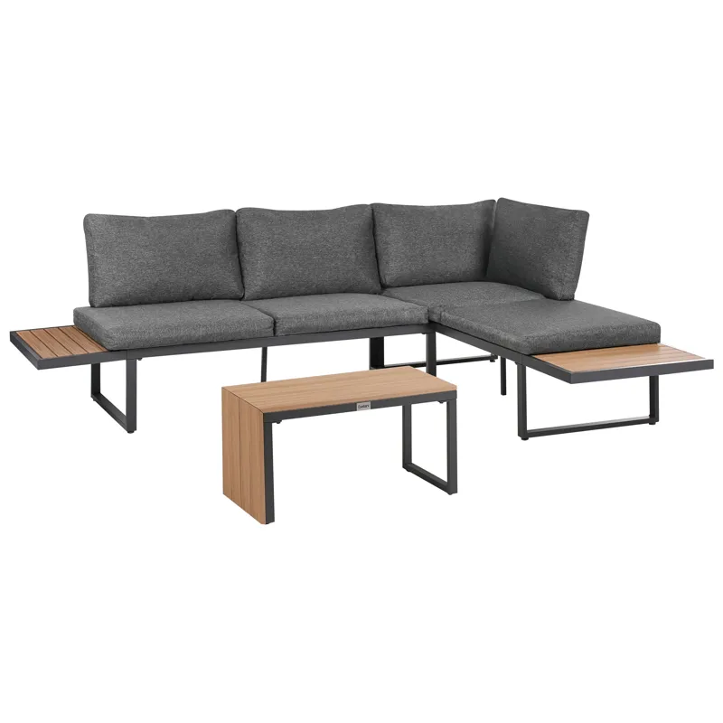 Hjørnesofa utendørs med bord 4-seter Pienza høyrevendt - Grå/Brun/Svart - Hagemøbler & utemiljø - Hagegruppe - Sofagruppe utendørs