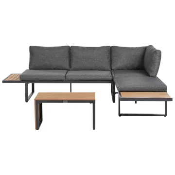 Hjørnesofa utendørs med bord 4-seter Pienza høyrevendt - Grå/Brun/Svart - Hagemøbler & utemiljø - Hagegruppe - Sofagruppe utendørs