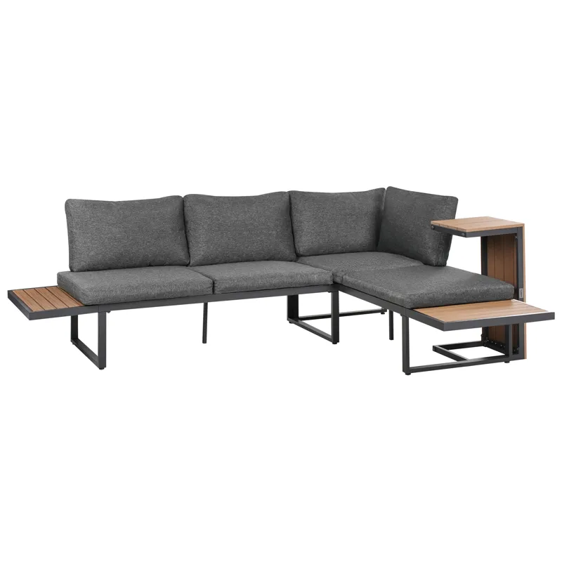 Hjørnesofa utendørs med bord 4-seter Pienza høyrevendt - Grå/Brun/Svart - Hagemøbler & utemiljø - Hagegruppe - Sofagruppe utendørs