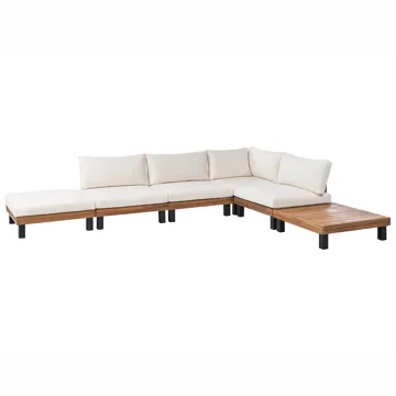 Hjørnesofa utendørs med bord 5-seter Frazzano akasietre - Hvit/Brun - Hagemøbler & utemiljø - Hagegruppe - Sofagruppe utendørs
