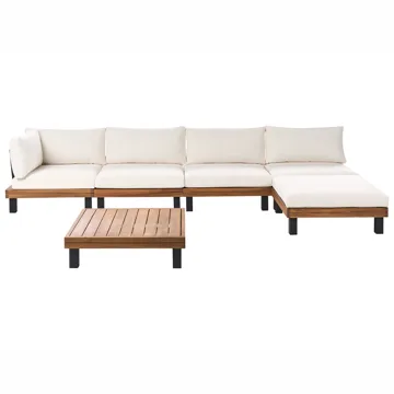 Hjørnesofa utendørs med bord 5-seter Frazzano akasietre - Hvit/Brun - Hagemøbler & utemiljø - Hagegruppe - Sofagruppe utendørs