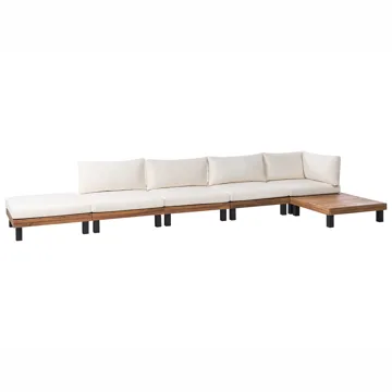 Hjørnesofa utendørs med bord 5-seter Frazzano akasietre - Hvit/Brun - Hagemøbler & utemiljø - Hagegruppe - Sofagruppe utendørs