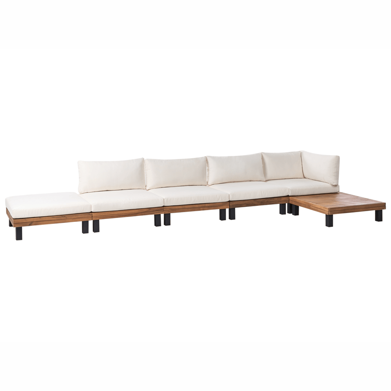 Hjørnesofa utendørs med bord 5-seter Frazzano akasietre - Hvit/Brun - Hagemøbler & utemiljø - Hagegruppe - Sofagruppe utendørs