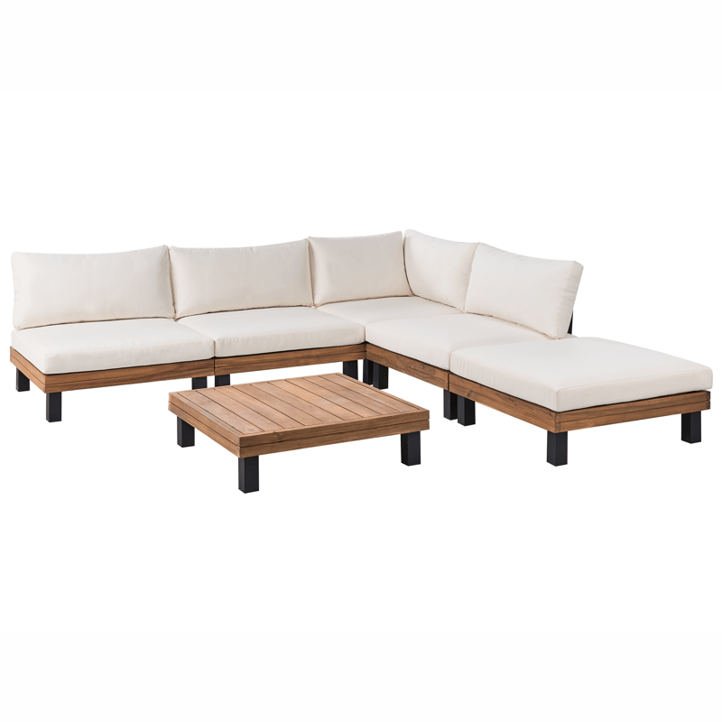 Hjørnesofa utendørs med bord 5-seter Frazzano akasietre - Hvit/Brun - Hagemøbler & utemiljø - Hagegruppe - Sofagruppe utendørs