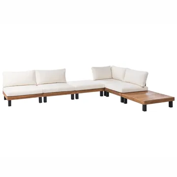 Hjørnesofa utendørs med bord 5-seter Frazzano akasietre - Hvit/Brun - Hagemøbler & utemiljø - Hagegruppe - Sofagruppe utendørs