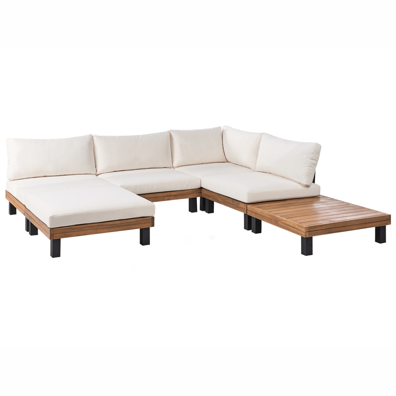 Hjørnesofa utendørs med bord 5-seter Frazzano akasietre - Hvit/Brun - Hagemøbler & utemiljø - Hagegruppe - Sofagruppe utendørs