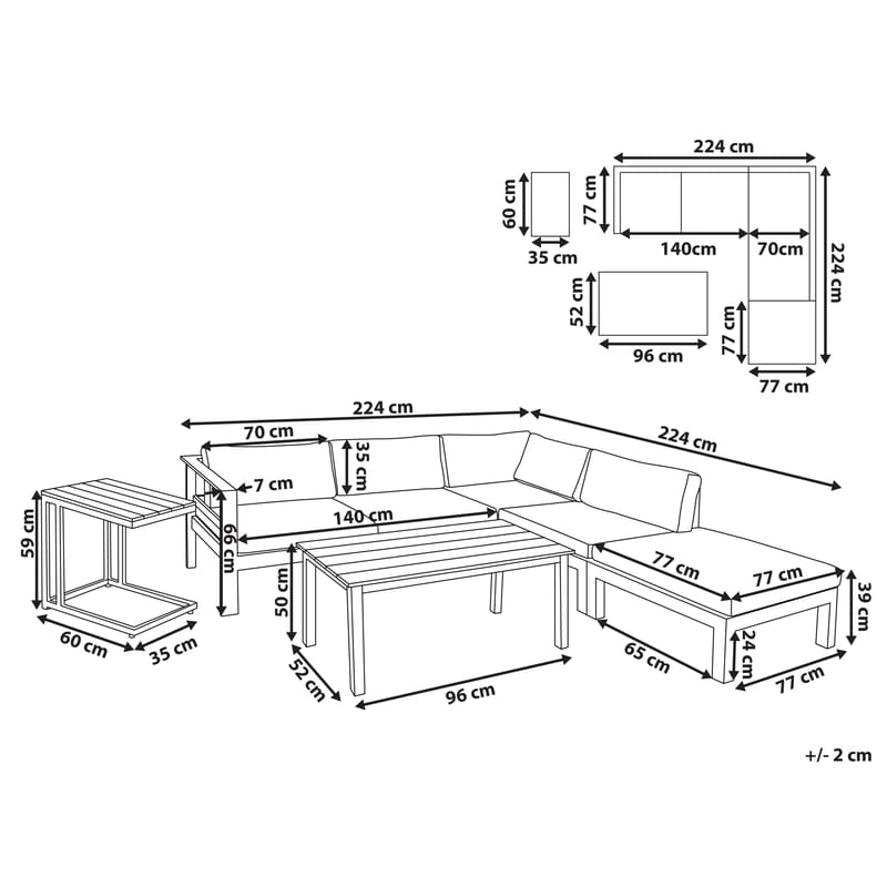 Hjørnesofa utendørs med bord 5-seter Messina venstrevendt - Hvit/Beige/Grønn - Hagemøbler & utemiljø - Hagegruppe - Sofagruppe utendørs