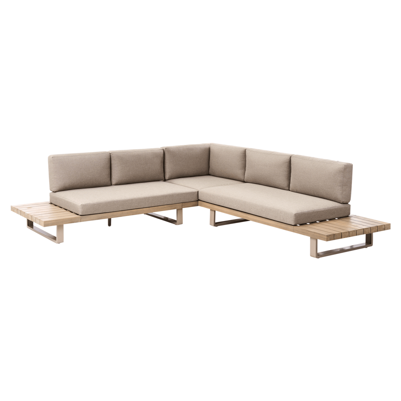 Hjørnesofa utendørs med bord 5-seter Mykonos høyrevendt akasietre - Beige/brun - Hagemøbler & utemiljø - Hagegruppe - Sofagruppe utendørs