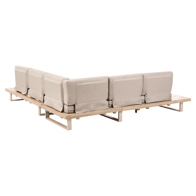 Hjørnesofa utendørs med bord 5-seter Mykonos høyrevendt akasietre - Beige/brun - Hagemøbler & utemiljø - Hagegruppe - Sofagruppe utendørs