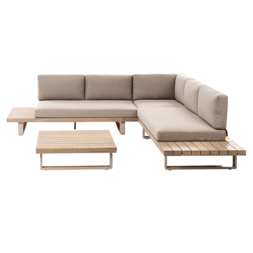 Hjørnesofa utendørs med bord 5-seter Mykonos høyrevendt akasietre - Beige/brun - Hagemøbler & utemiljø - Hagegruppe - Sofagruppe utendørs