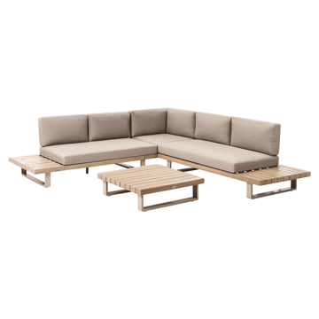 Hjørnesofa utendørs med bord 5-seter Mykonos høyrevendt akasietre - Beige/brun - Hagemøbler & utemiljø - Hagegruppe - Sofagruppe utendørs