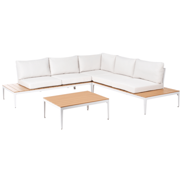 Hjørnesofa utendørs med bord 5-seter Positano - Hvit/Brun - Hagemøbler & utemiljø - Hagegruppe - Sofagruppe utendørs