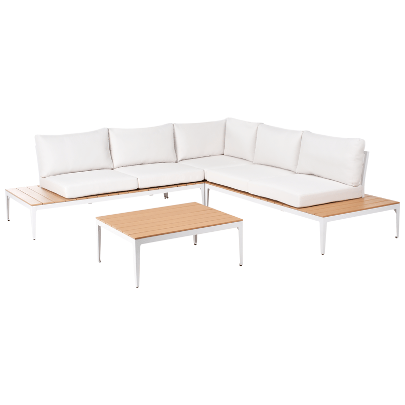 Hjørnesofa utendørs med bord 5-seter Positano - Hvit/Brun - Hagemøbler & utemiljø - Hagegruppe - Sofagruppe utendørs