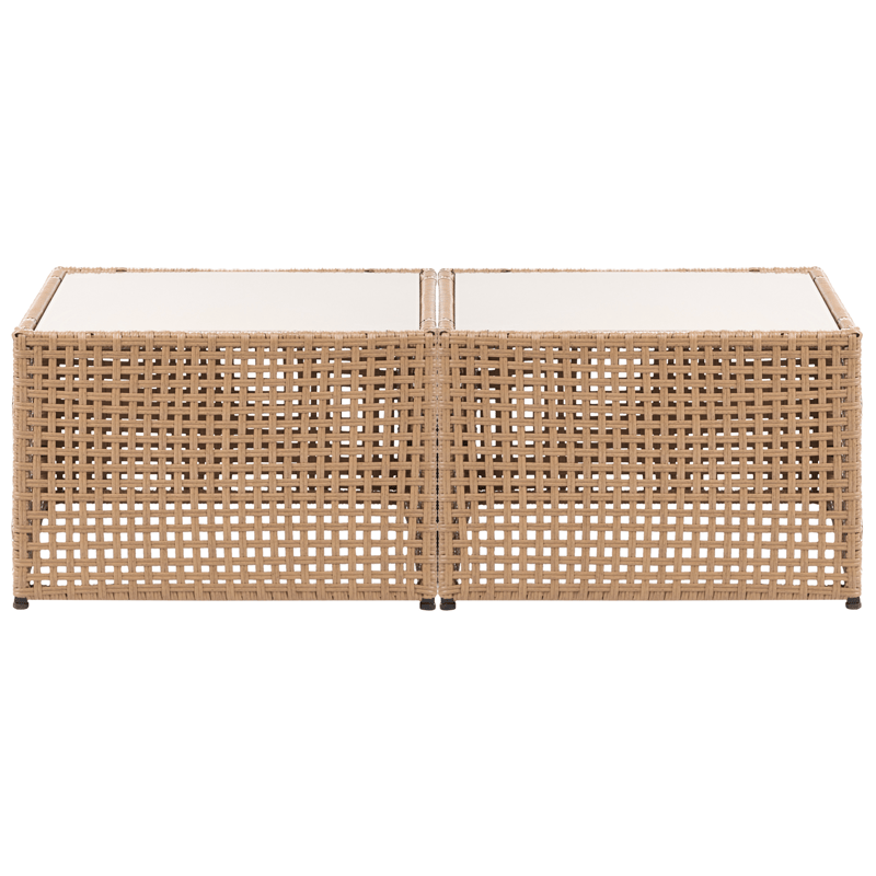 Hjørnesofa utendørs med bord 6-seter Omegana modulær kunstrotting - Beige/svart - Hagemøbler & utemiljø - Hagegruppe - Sofagruppe utendørs