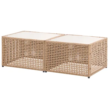 Hjørnesofa utendørs med bord 6-seter Omegana modulær kunstrotting - Beige/svart - Hagemøbler & utemiljø - Hagegruppe - Sofagruppe utendørs