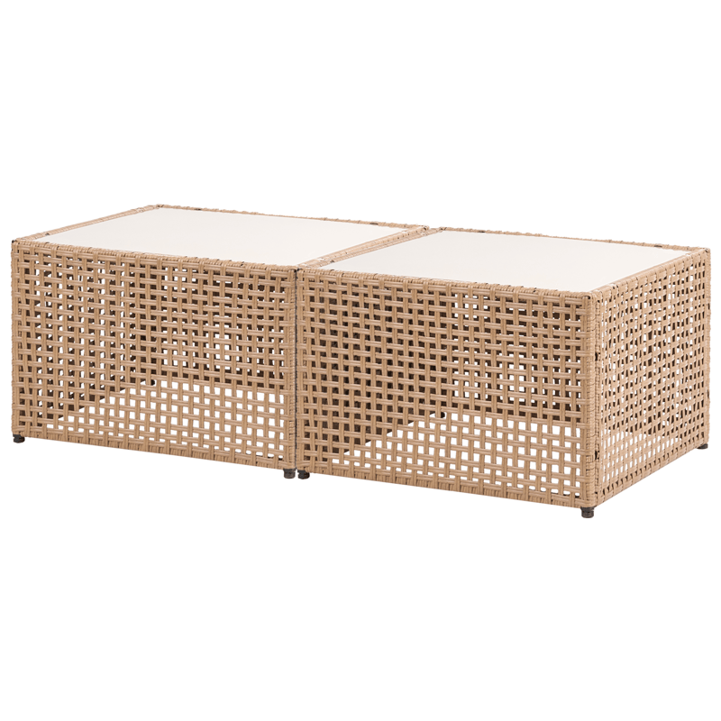 Hjørnesofa utendørs med bord 6-seter Omegana modulær kunstrotting - Beige/svart - Hagemøbler & utemiljø - Hagegruppe - Sofagruppe utendørs