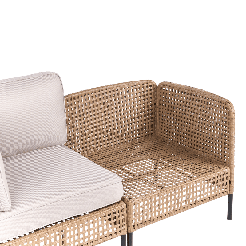 Hjørnesofa utendørs med bord 6-seter Omegana modulær kunstrotting - Beige/svart - Hagemøbler & utemiljø - Hagegruppe - Sofagruppe utendørs