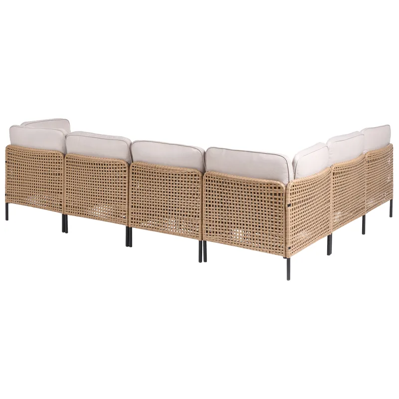 Hjørnesofa utendørs med bord 6-seter Omegana modulær kunstrotting - Beige/svart - Hagemøbler & utemiljø - Hagegruppe - Sofagruppe utendørs