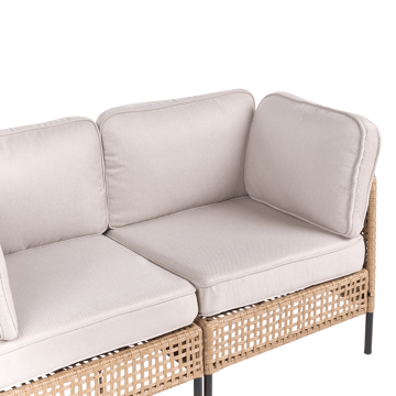 Hjørnesofa utendørs med bord 6-seter Omegana modulær kunstrotting - Beige/svart - Hagemøbler & utemiljø - Hagegruppe - Sofagruppe utendørs