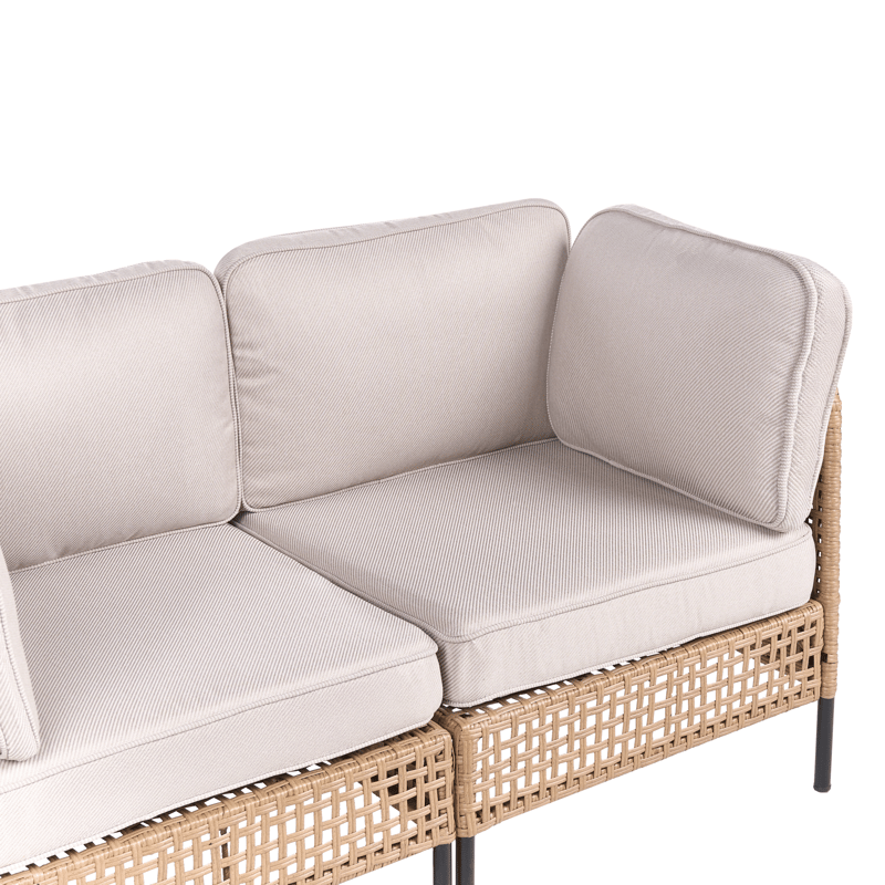 Hjørnesofa utendørs med bord 6-seter Omegana modul ær kunstrotting - Beige/svart - Hagemøbler & utemiljø - Hagegruppe - Sofagruppe utendørs