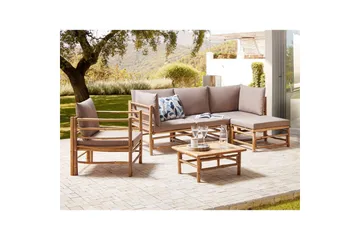 Hörnsoffa Beliani Cerreto med fåtölj Beige/ljust trä Beige||Light wood - Hagemøbler & utemiljø - Hagegruppe - Sofagruppe utendørs