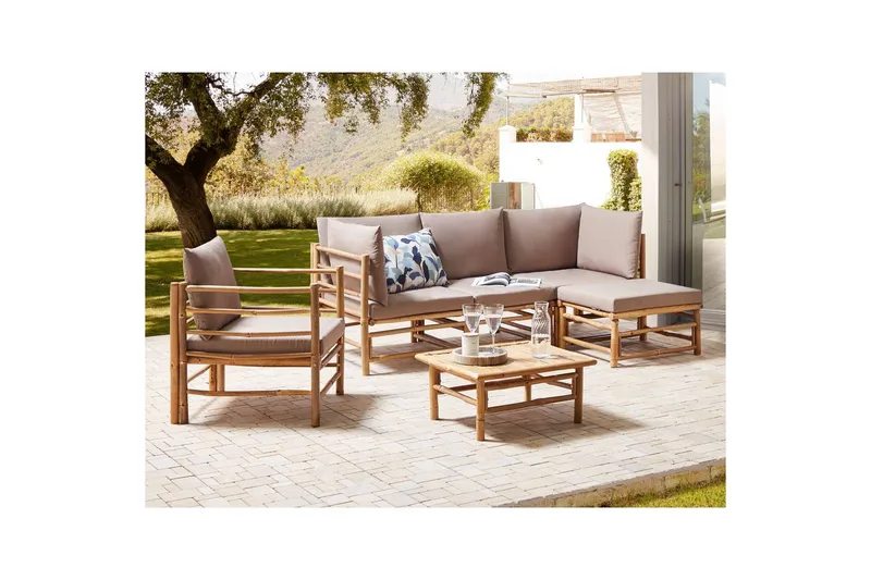 Hörnsoffa Beliani Cerreto med fåtölj Beige/ljust trä Beige||Light wood - Hagemøbler & utemiljø - Hagegruppe - Sofagruppe utendørs