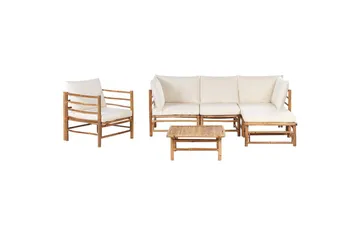 Hörnsoffa Beliani Cerreto med fåtölj Beige/ljust trä White||Light wood - Hagemøbler & utemiljø - Hagegruppe - Sofagruppe utendørs