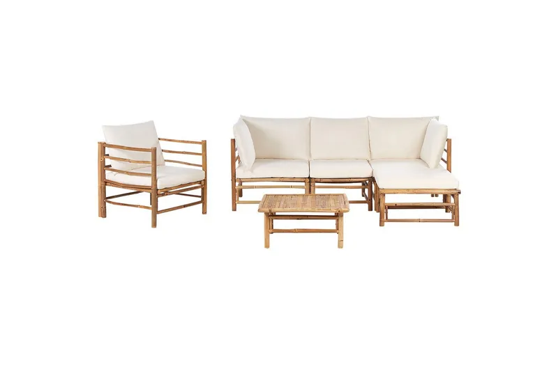 Hörnsoffa Beliani Cerreto med fåtölj Beige/ljust trä White||Light wood