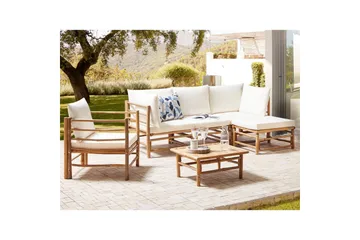 Hörnsoffa Beliani Cerreto med fåtölj Beige/ljust trä White||Light wood - Hagemøbler & utemiljø - Hagegruppe - Sofagruppe utendørs