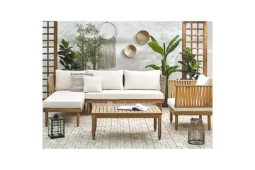 Hörnsoffa Beliani Cremona Light wood||White - Hagemøbler & utemiljø - Hagegruppe - Sofagruppe utendørs