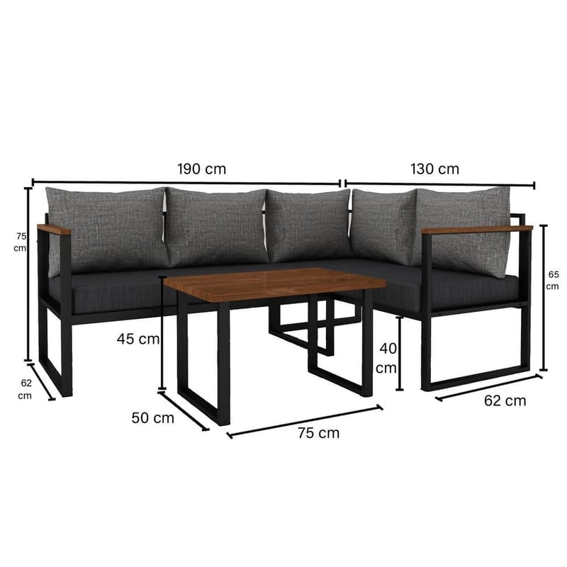 Hue 3-seters Sofagruppe Utendørs - Grå/Antrasitt - Hagemøbler & utemiljø - Hagegruppe - Sofagruppe utendørs