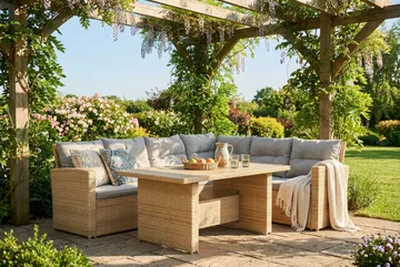 James loungegruppe utendørs – 5-seters sofagruppe i kunstrotting - Beige - Hagemøbler & utemiljø - Hagegruppe - Sofagruppe utendørs