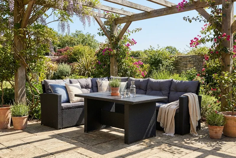 James loungegruppe utendørs venstre – 5-seters sofagruppe i kunstrotting - Svart - Hagemøbler & utemiljø - Hagegruppe - Sofagruppe utendørs