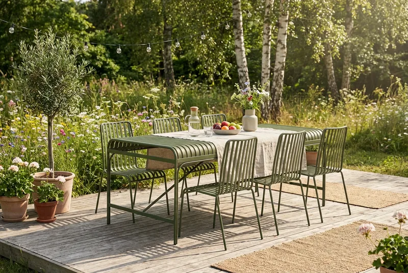 Jarva utendørs spisegruppe 200 cm med 6 Jarva spisestoler - Grønn - Hagemøbler & utemiljø - Hagegruppe - Spisegrupper hage