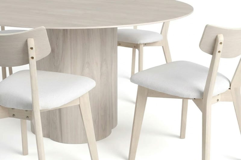 Juno spisegruppe 150 cm rund hvitlasert med 6 Amelia spisestoler med pute - Hvitlasert/Beige - Hagemøbler & utemiljø - Hagegruppe - Spisegrupper hage