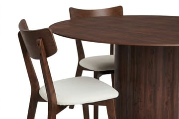 Juno spisegruppe 150 cm rund i valnøtt med 6 Amelia spisestoler med pute - Valnøtt/Beige - Hagemøbler & utemiljø - Hagegruppe - Spisegrupper hage