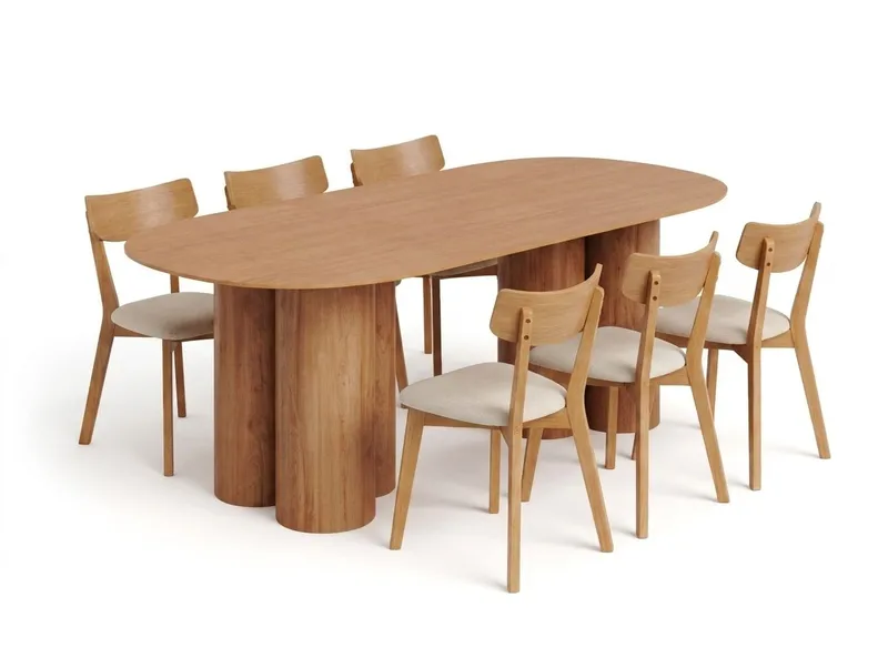 Juno spisegruppe 220 cm rektangulær i eik med 6 Amelia spisestoler med pute - Eik/Beige - Hagemøbler & utemiljø - Hagegruppe - Spisegrupper hage