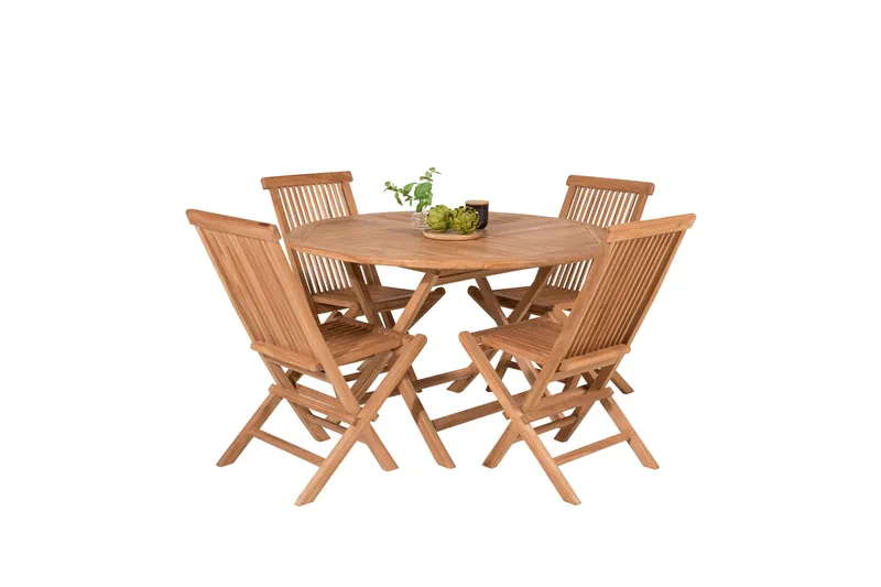 Kenya Spisegruppe Rund 120 cm + 4 Kenya Sammenleggbar Stol - Brun - Hagemøbler & utemiljø - Hagegruppe - Spisegrupper hage