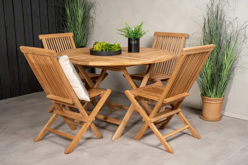 Kenya Spisegruppe Rund 120 cm + 4 Kenya Sammenleggbar Stol - Brun - Hagemøbler & utemiljø - Hagegruppe - Spisegrupper hage