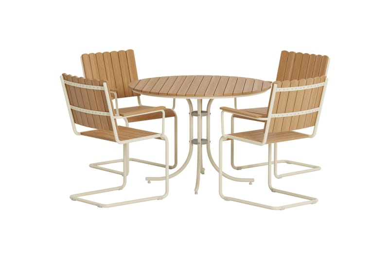 Kullaberg rund spisegruppe for utendørsbruk med 4 stoler 104 cm stål aintwood, Beige