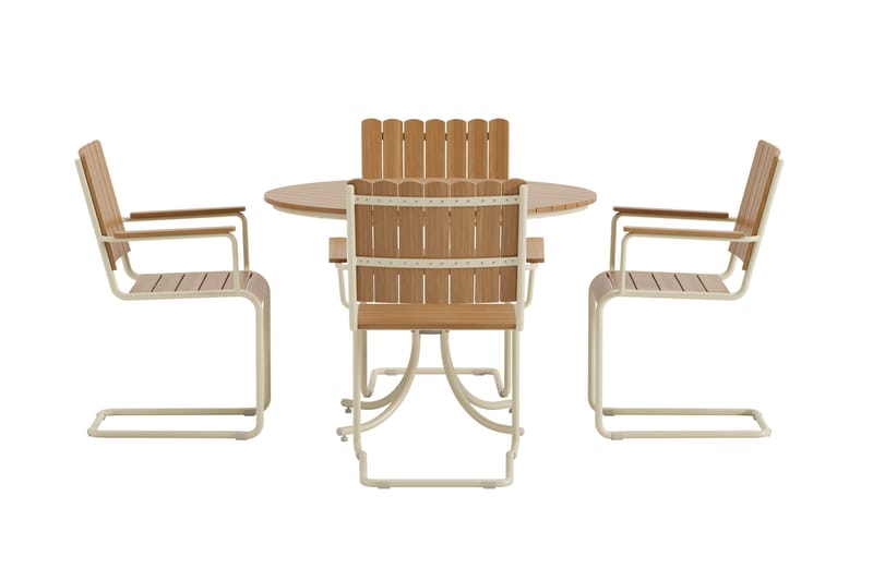 Kullaberg rund spisegruppe for utendørsbruk med 4 stoler 104 cm stål aintwood - Beige - Hagemøbler & utemiljø - Hagegruppe - Spisegrupper hage