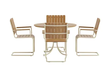 Kullaberg rund spisegruppe for utendørsbruk med 4 stoler 104 cm stål aintwood - Beige - Hagemøbler & utemiljø - Hagegruppe - Spisegrupper hage